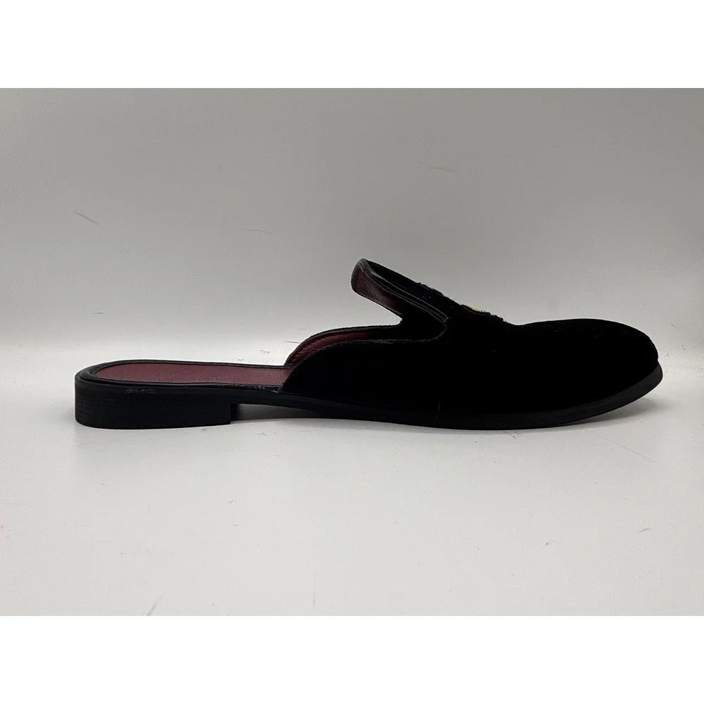 Black Velvet Bee Embroidered Slip-On Mule Loafers Slippers Men's Luxury Size 12